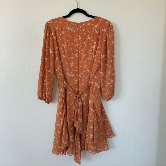 Ever After Orange Floral Long Sleeve Tiered Mini Dress Size Large - Picture 8 of 13